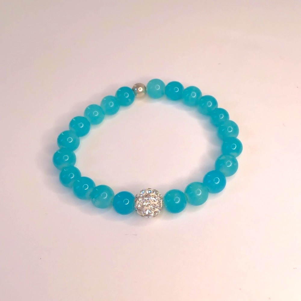 Stretch Bracelet Turquoise glass beads & cz pave bead